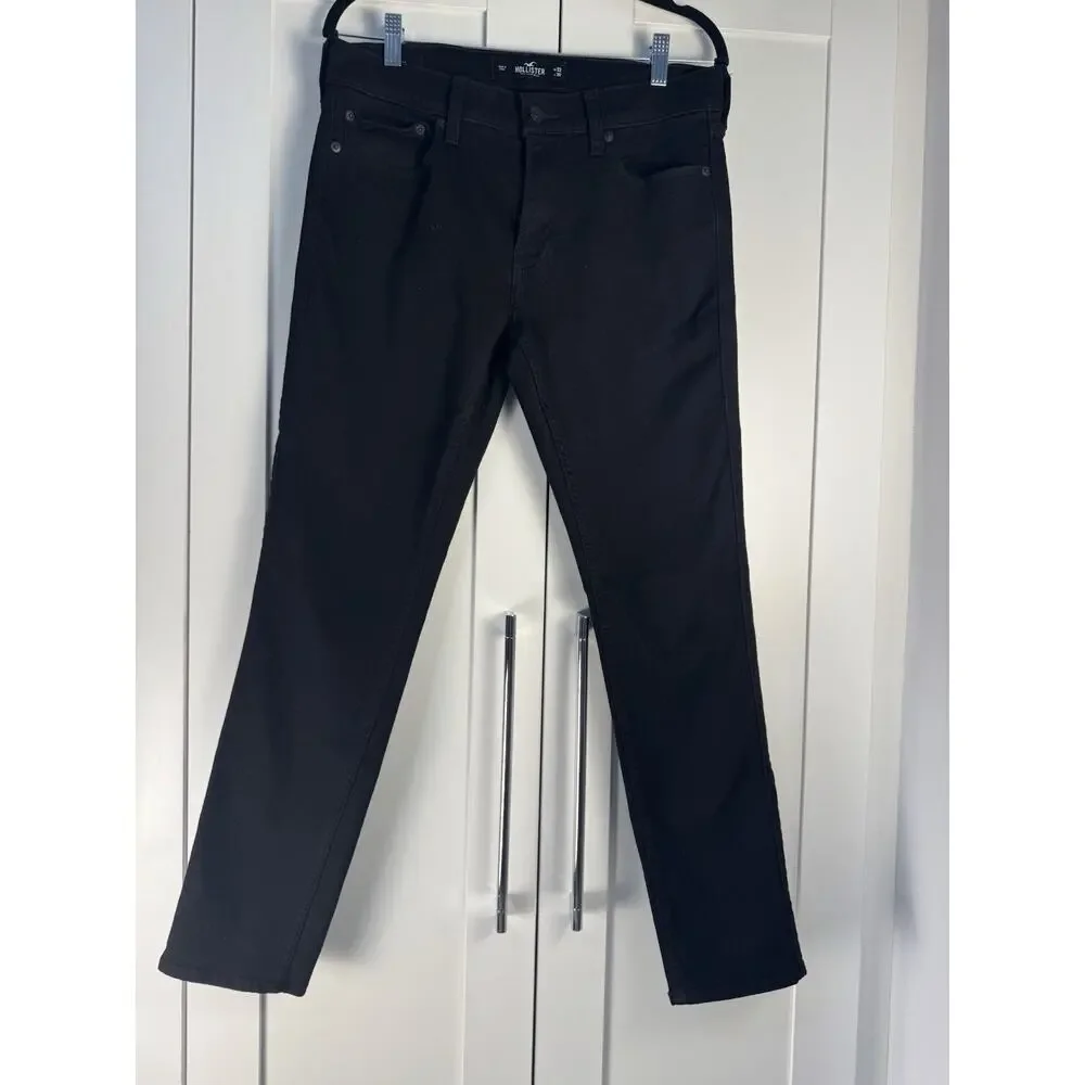 Hollister Black Jeans Mens 32x30 Slim Straight Stretch Dark Wash Casual